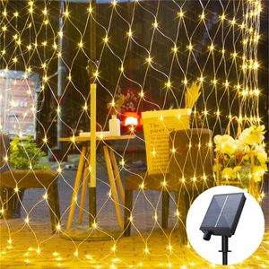 Cordes énergie solaire LED filet rideau maille fée guirlande lumineuse décoration de noël année 2023 lumières extérieures guirlande rue 6x4