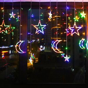 Strings zonne -aangedreven LED gordijnlichten met sterren manen dimable 8 verlichtingsmodi timer twinkle string