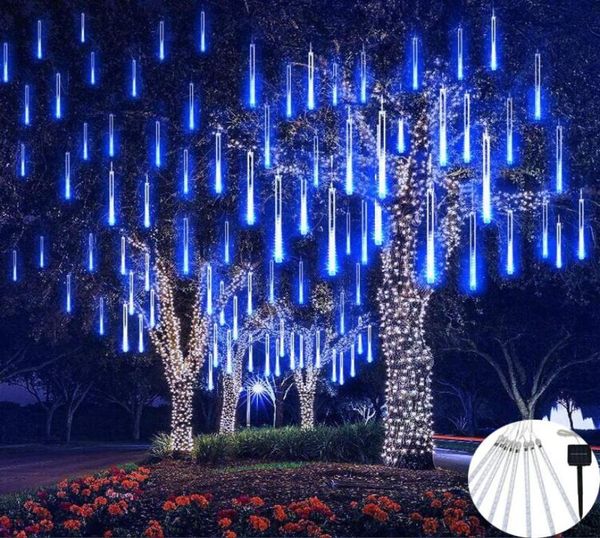 Strings LED à alimentation solaire météore douche glaçon lumières de noël étanche goutte de pluie Tube chaîne pour jardin vacances fête de mariageLE5942835