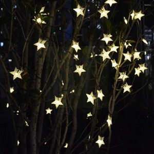 Cuerdas de luces de estrella Led alimentadas por energía Solar lámpara de hadas guirnalda para el hogar niños fiesta de cumpleaños boda decoraciones de Navidad B4u3