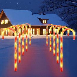 Cadenas de luces alimentadas por energía solar, luces de bastón de caramelo de Navidad, estaca de suelo para pasarela, jardín, césped, decoraciones navideñas