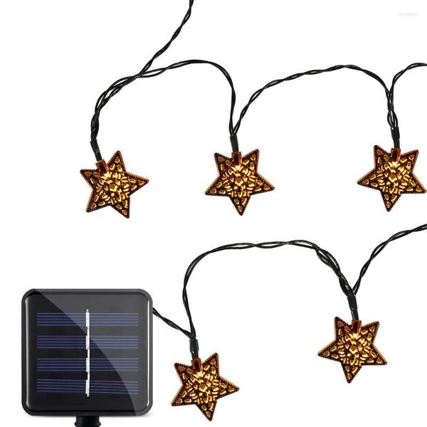 Cuerdas con energía solar a prueba de agua 4,8 m 20 LED Lámpara de cadena de estrella de hierro Blanco cálido Decoración de luz de jardín de Navidad al aire libre