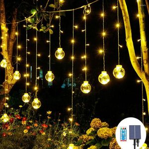 Strings Solar Powered Wishing Ball Curtain Icicle String Light Outdoor Christmas Window Fairy Lights For Wedding Year Holiday Decor