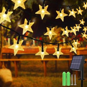 Strings Solar Star String Lights 23ft 50 LED Gordijn Garland Fairy Christmas Decor Outdoor Waterdichte verlichting voor tuin