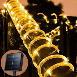 Cordes lumières solaires lumières extérieures étanche à LED à LED Candy Lights 33ft 100 LEDS Tube Light Holiday Christmas Party Home Yard Patio Road