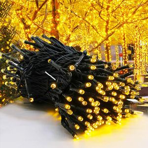 Strings Solar Wire Fairy Starry String Lights 8 Verlichtingsmodi voor binnenshuis buiten kerstboom bruiloftsfeest decoratie 72ft 200 LED