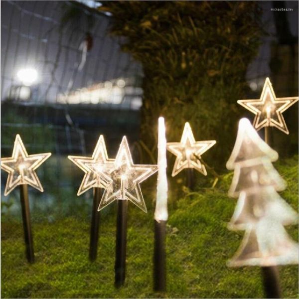 Cuerdas estrella nieve forma de árbol de Navidad lámpara de noche batería impermeable alimentada por energía Solar blanco cálido vacaciones para decoración de jardín