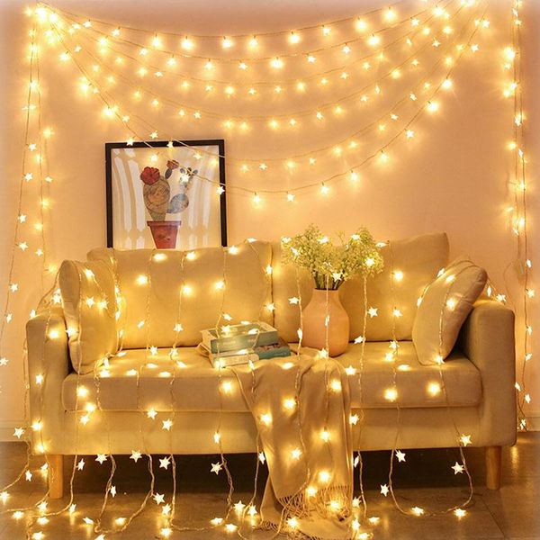 Guirlande lumineuse clignotante en forme d'étoile, décoration de maison, féerique, adaptée à la chambre, veilleuse de chevet, LED LED LED LED