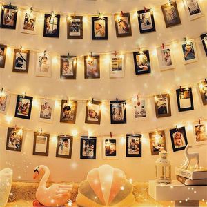 Snaren touwlicht met po -clip Fairy Lights Street Garland Outdoor Christmas Tree Decoratie Wedding Diy Decor Garden Batterled LED