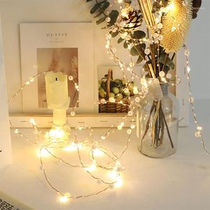 Strings String Lights Batterij bediende parel LED Coperdraad Pearlized Fairy voor trouwhuisfeest Kerstdecoratie