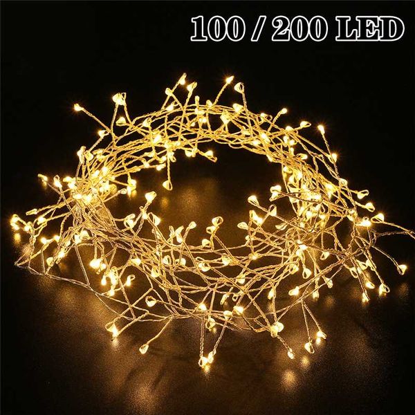 Cuerdas Luces de cadena Alambre de cobre 100/200 LED Petardo Guirnalda de hadas para ventana de Navidad Decoración de fiesta en casa de boda Cuerdas LED LED