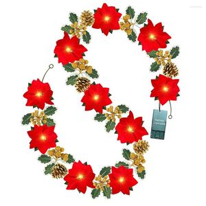 Strings Thrisdar 3M 20 LED Kerstmis Vlorart Poinsettia Garland Licht met glitter Golden Berry Pinecone Fairy String