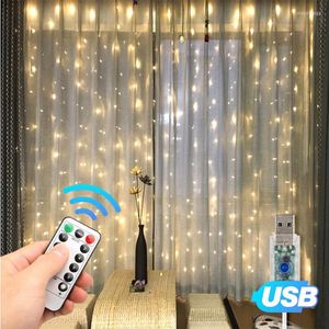 Strings USB 3 2.8m Rideau LED Guirlande Lumineuse Fée Icicle 8 Modes 13key Télécommande 280LED Micro Guirlande De Noël Patio Fenêtre Lumières