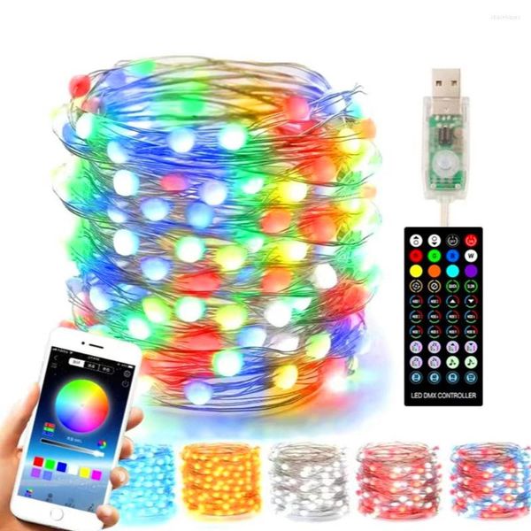 Cordes USB 5M/10M/20M Smart String Led Light avec télécommande IP67 étanche Sync To Music Timer multicolore fée lampe App Bluetooth