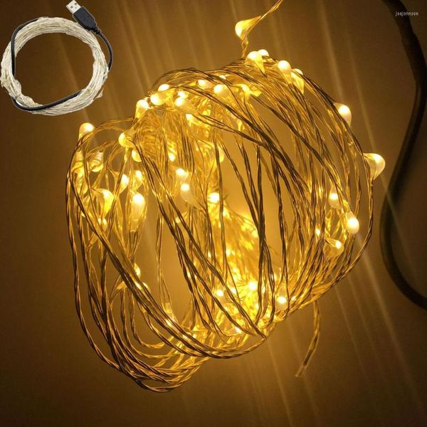 Cordes USB 5V LED LIGHT LUMIÈRE 5M 50LEDS 10M 100MEDS SLIVER COPIER WIRE FAIRY POUR LA DÉCORATION DE LA PARTIE DE MEDIA