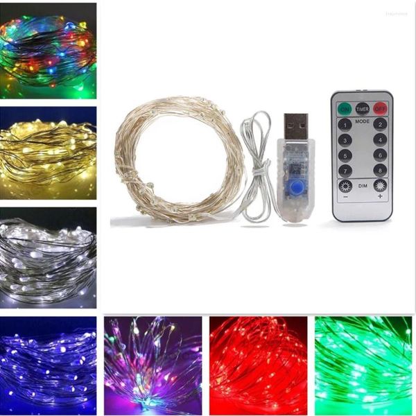 Cadenas USB LED LED CALD WHITE Lights Impermeable 10m 100led Fairy Christmas Light Sliver Fiesta de boda Fiesta de boda con Remo