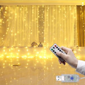 Strings USB Gordijnverlichting 300 LED 8 Modi String Garland Kerst Tree Fairy Light Chain Connectable Waterproof Home Garden Party