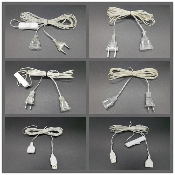 Cordes Câble d'extension de guirlande de prise USB / EU / US 3 mètres Adaptateur de chaîne de LED de ligne allongée pour la décoration de Noël de la rue LED