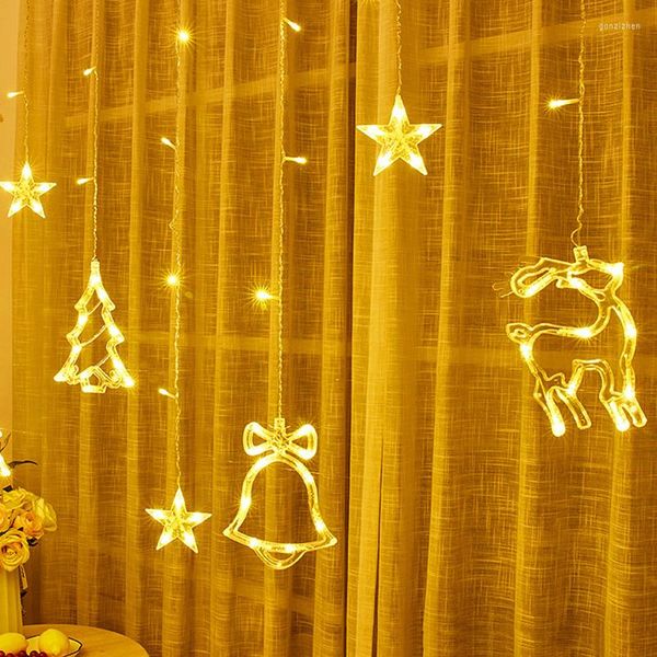 Cordes USB LED Rideau lumineux 3.5Mx0.9M pour la décoration du salon Tenture murale avec anneau cloche cerf arbre de Noël décoratif