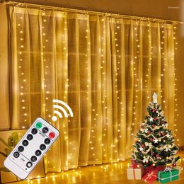 Cuerdas USB LED Guirnalda Luces de cortina 8 modos Control remoto Cadena de luz Decoración para boda Navidad Hogar Dormitorio Lámpara de año