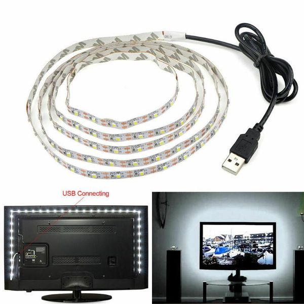 Cuerdas USB Tira de luces LED Blanco frío 2835 Iluminación de fondo de TV Decoracion Luces de hadas 1m 2m 3m 4mLED