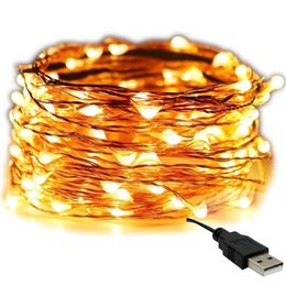 Cuerdas USB Powered Led Christmas String Light Decoración de la boda Luces de fiesta Alambre de cobre Fairy256O