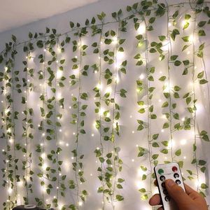 Cordes USB Rideau lumineux à distance 3Mx2M 200 LED avec petite vigne décorative plantes artificielles feuille bricolage mur LED décoration de salle suspendue