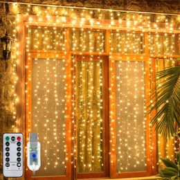 Strings USB/Solar/Battery Powered Xmas Gordijn Fairy String Lights Remote Contro Led Lamp voor Kerstmis Wedding Party Decorativeled S