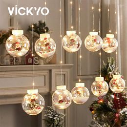 Strings Vickyo Led Christmas Curtain Lights String Diy Ball Santa Claus Licht Tree Decoratie Jaar feestvaartverlichting