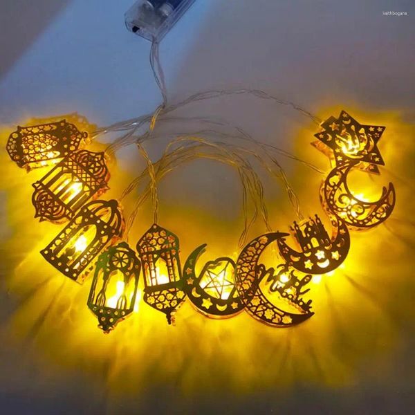 Cuerdas Luz de hadas blanca cálida Cadena LED Elegante Ramadán Eid Luces con linternas de estrella de luna Batería para fiesta festiva