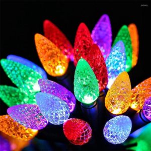 Cuerdas impermeables C9 Bombilla de fresa Luz de hadas 10M 50 LED Árbol de Navidad Guirnalda Jardín al aire libre Patio Valla Fiesta Iluminación de vacaciones