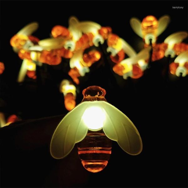 Cuerdas impermeables IP65 20 lindas luces LED de abeja 8 modos Luz decorativa de hadas para casas de bodas al aire libre Jardines Fiesta en el patio