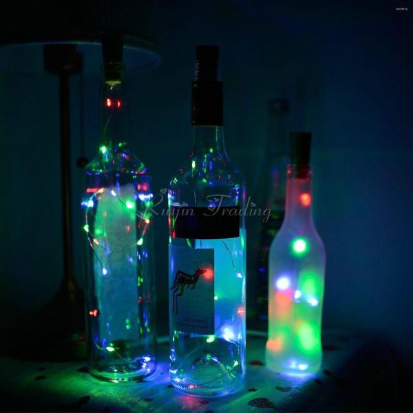 Cuerdas Tapón de botella de vino Cadena de luz de corcho 15 20 Guirnalda de hadas de cobre LED Decoración de fiesta de Navidad al aire libre LR44 alimentado por batería