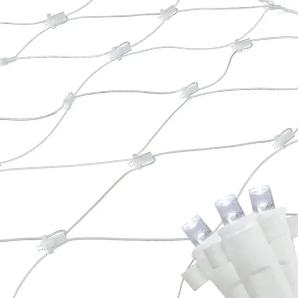 Strings X 8' Fil de lumières de Noël à LED blanc pur grand angle style filet