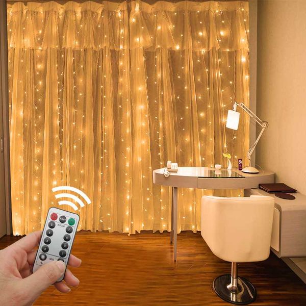 Guirnalda de cuerdas de año para cortinas, festón, cortina de luz Led, cascada, decoración de habitación, luces de Navidad, iluminación LED para el hogar