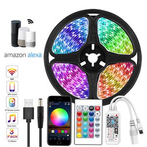 Tira de luces LED de 16.4 pies, sincronización de música, cambio de color, RGB, control de aplicaciones Bluetooth, iluminación de cinta LED con control remoto, tiras de luces de cuerda RGB 5050 oemled