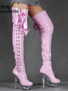 Strip Pole Boots Catwalk 750 Pink platform 15 cm Dance Lace Up Sexy Fetish Shoes 6inches Gothic Big Size Round Toe 230807 548