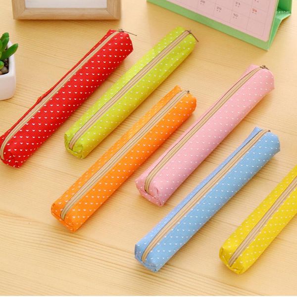 Streifen Form Candy Farbe Bleistift Fall Tasche Punkte Leinwand Stifte Lagerung Schreibwaren Tasche Für Kinder Mädchen Tragbare Lippenstift