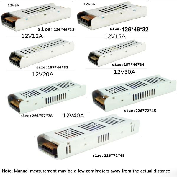 Alimentation d'alimentation de commutation de bande DC 12V 24V 24W 60W 360W 600W Transformateur lumineux AC 170-240V Adaptateur source SMPS pour les bandes LED CCTV