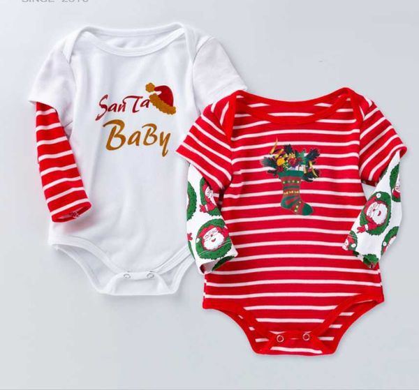 Stripe Baby Girl Vêtements 1er 2ème Noël Outfit Santa Baby Style Assorti Garçons Filles Boutique Vêtements Nouvel An Tenue pour Bébé G1023