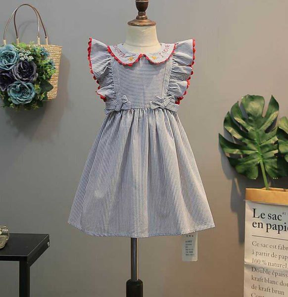 Stripe Baby Girl Dress Bow Flare Sleeve Summer Princess Vêtements pour enfants 3-7Y LT024 210610