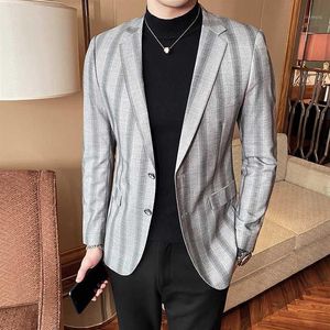 Stripe Blazer Men Slim Fit Casual Suit Jacket Korean Business Blazer Masculino Fashion Club Mémaiseur Vente Veste Costume Homme1235J