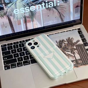 Stripe Creamy Designer Summer Dopamine Trend Téléphone Cax pour Apple iPhone 14 13 12 11 Pro Max Soft Silicone Full-Body Mobile Cell Back Covers Fundas Coque Blue