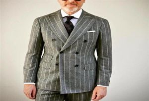 Suit de mariage gris Stripe Sleit Slim Fit Smoking Smoking For Men Two Pieces Grooms Plean Suit Blazer Formal Prom Business Vestes P5724738