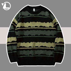 Rayure tricoté pull hommes femmes Streetwear Vintage hiver doux chandails 2021 japonais décontracté automne collège pull unisexe T220730