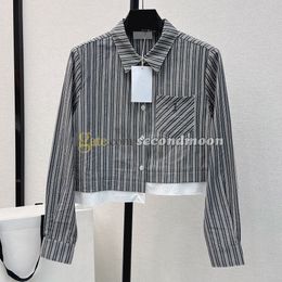 STRIPE PRINT BLOUSES Women Designer geborduurde tee revershals lange mouw blouse t shirts