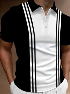 Stripe Splicing Colors Summer Mens Polo Turndown Collar gestreepte ademende mode t -shirts casual korte mouwen tops 240507
