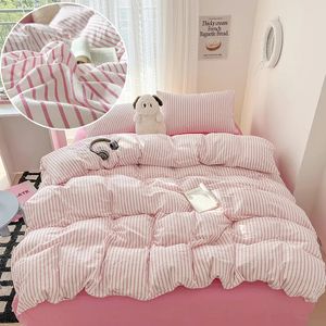 Funda nórdica estilo raya, funda de almohada con sábana, juegos de ropa de cama suave, juego de cama agradable para la piel para el hogar 240226