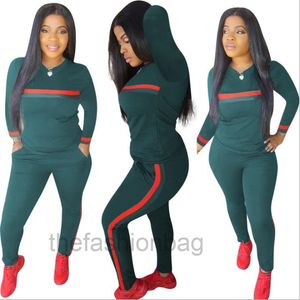 Stripe tracksuits 2 set stuk set vrouw tops sweatshirt lange broek zakken club pakken overalls outfit