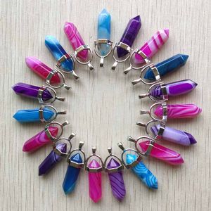 Gestreepte Agate Point Pendulum Hanger Blue Rose Purple Healing Crystal Reiki Charms voor Ketting Sieraden Maken